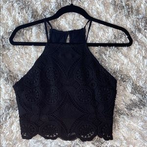 ABERCROMBIE Black lace crop-top with side zipper